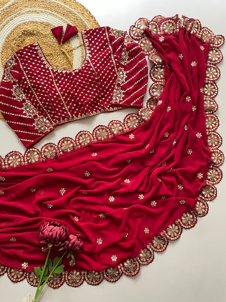 Bollywood Mirror saree With Stich Blouse