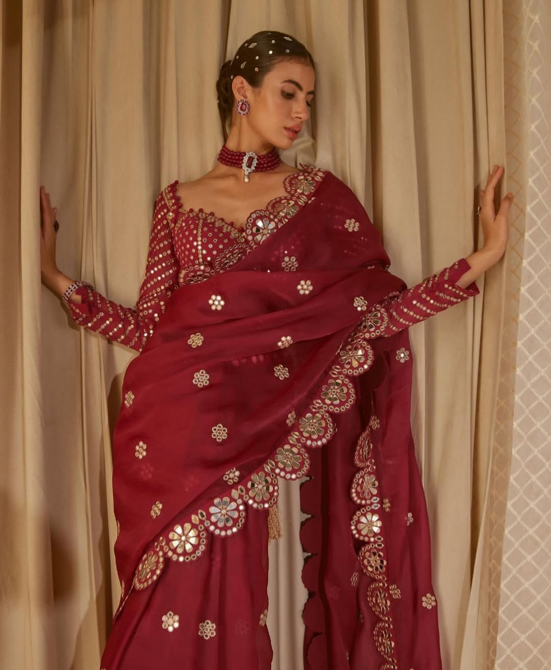 Bollywood Mirror saree With Stich Blouse