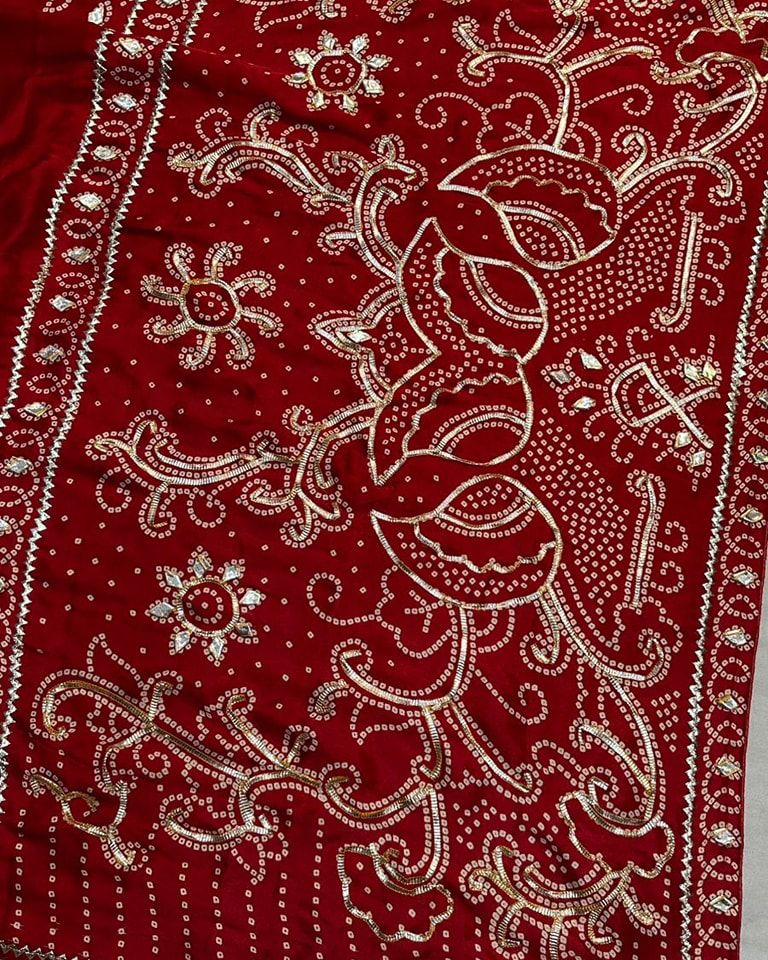 Gaji Silk Gota patti Bandhani Saree