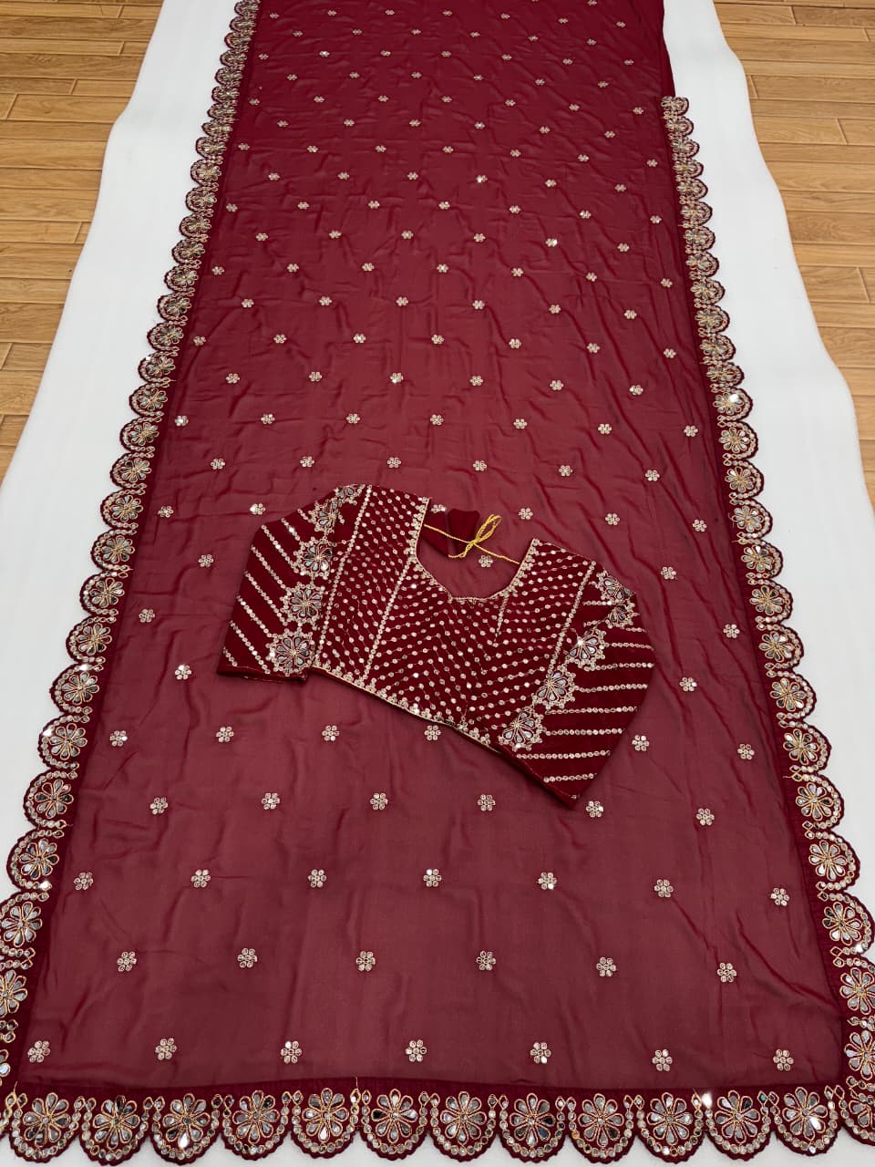 Bollywood Mirror saree With Stich Blouse