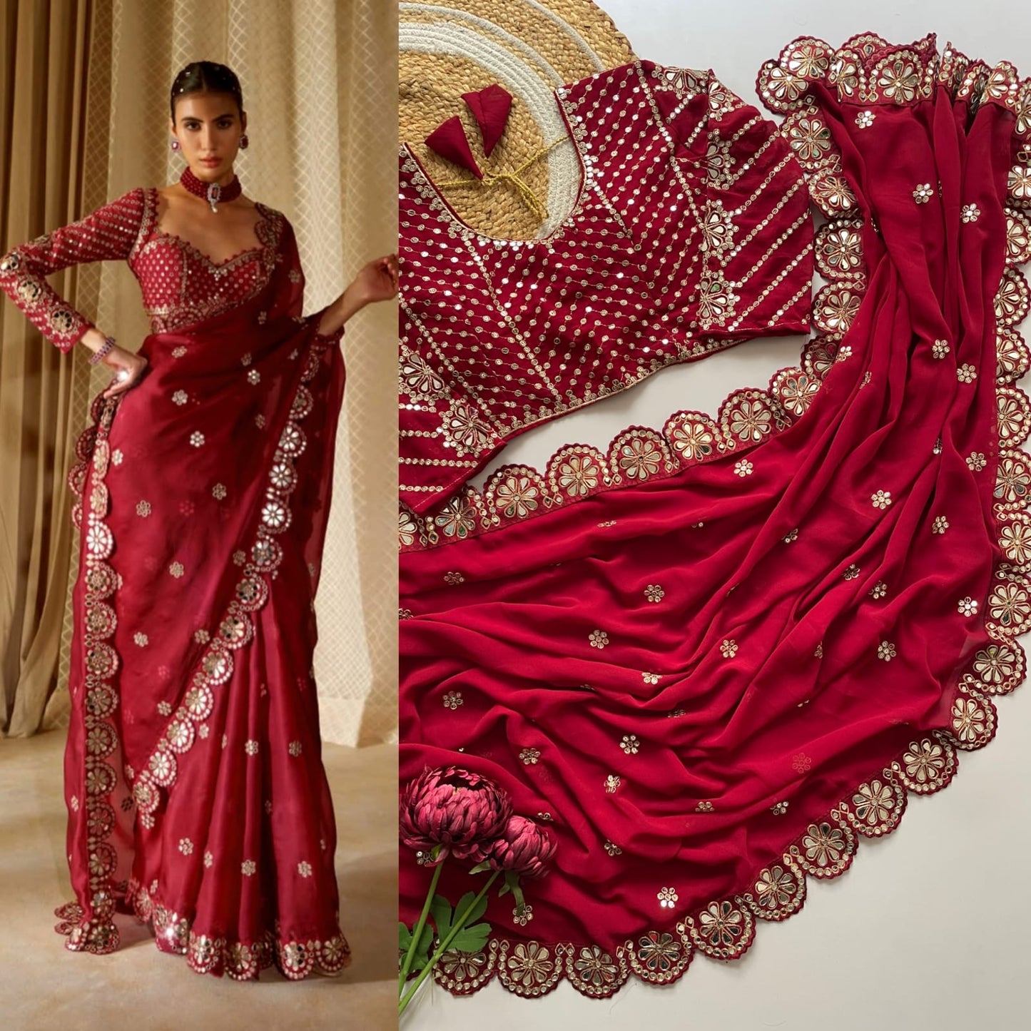 Bollywood Mirror saree With Stich Blouse