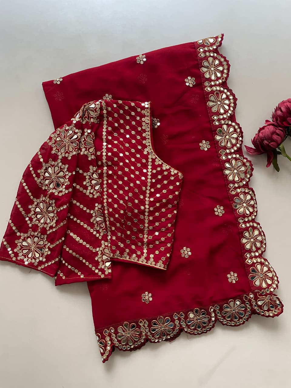 Bollywood Mirror saree With Stich Blouse