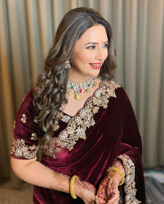 9000 Velvet with designer sequence Embroidery jari C-pallu work and cutwork