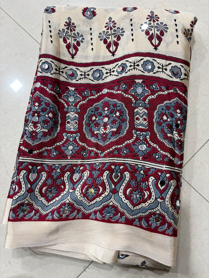 crep  silk saree with  real mirror