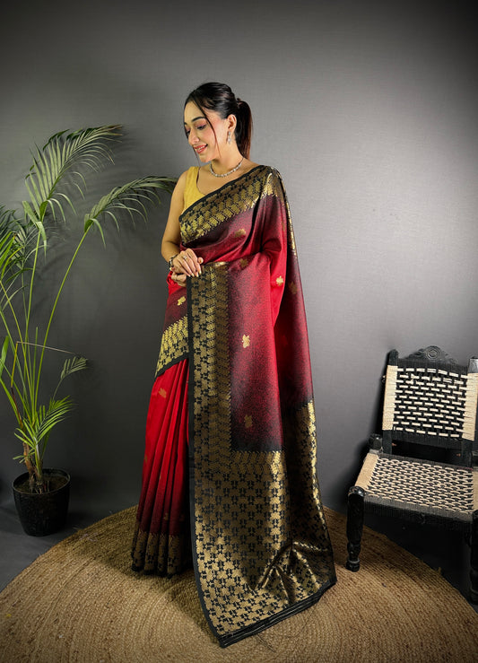 Handloom IKKAT SILK Weaving Saree With GOLD ZARI Pallu N GOLD ZARI