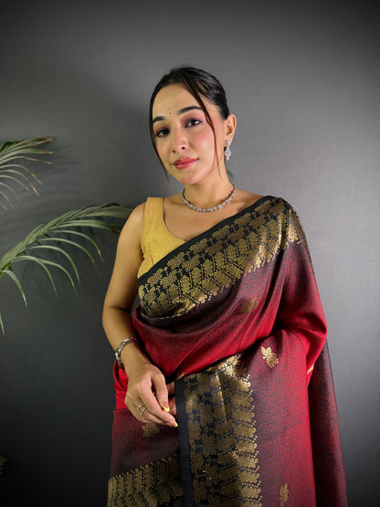 Handloom IKKAT SILK Weaving Saree With GOLD ZARI Pallu N GOLD ZARI