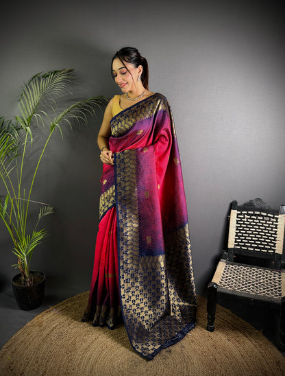 Handloom IKKAT SILK Weaving Saree With GOLD ZARI Pallu N GOLD ZARI