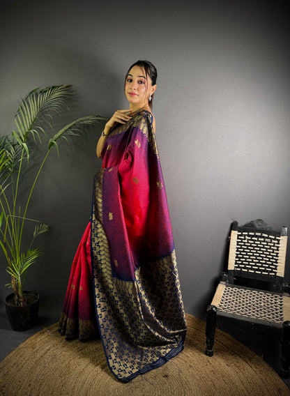Handloom IKKAT SILK Weaving Saree With GOLD ZARI Pallu N GOLD ZARI