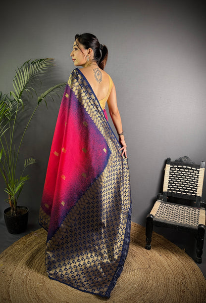 Handloom IKKAT SILK Weaving Saree With GOLD ZARI Pallu N GOLD ZARI