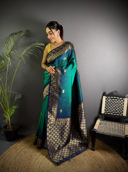 Handloom IKKAT SILK Weaving Saree With GOLD ZARI Pallu N GOLD ZARI