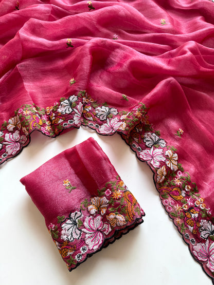 Pure Alexa Crush Saree with premium floral embroidery