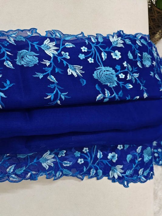 Pure georgette saree with shaded floral embroidery on borders