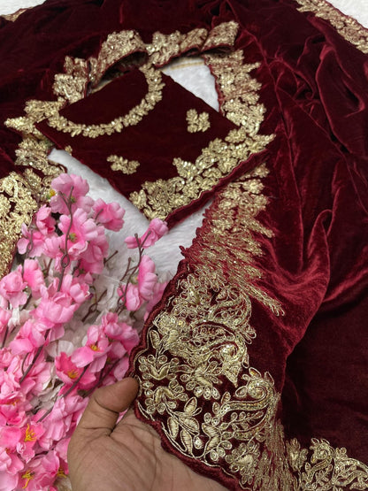 9000 Velvet with designer sequence Embroidery jari C-pallu work and cutwork