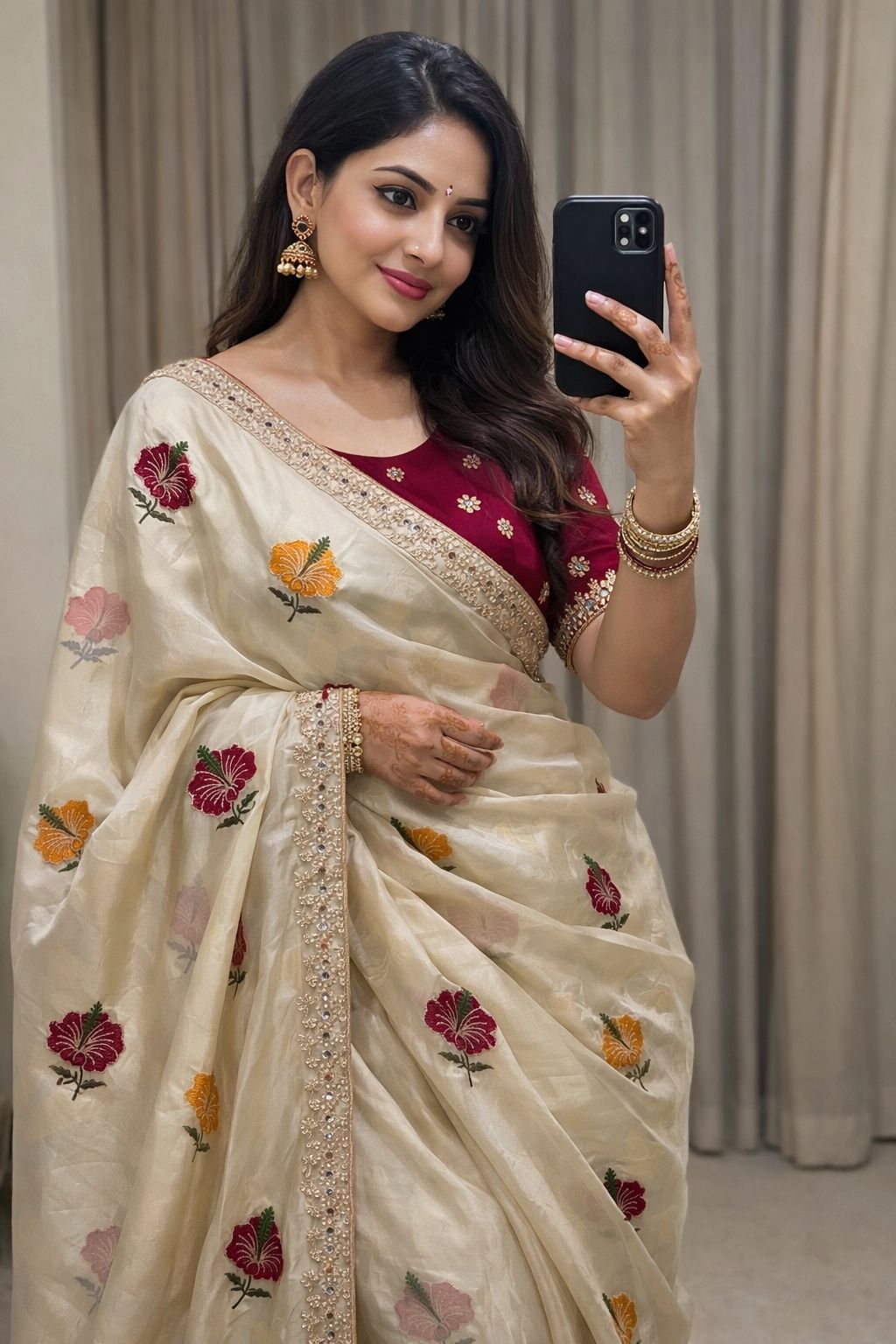 Soft Rangoli silk saree with embroidery