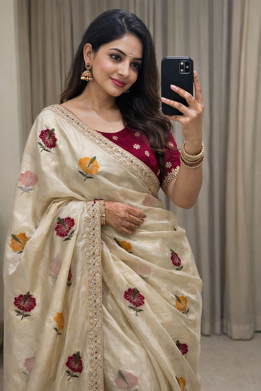 Soft Rangoli silk saree with embroidery