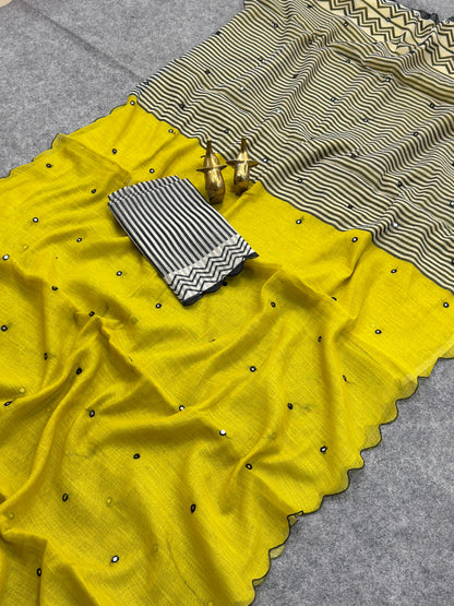 new Soft Linen cotton Digital printed saree with aari work