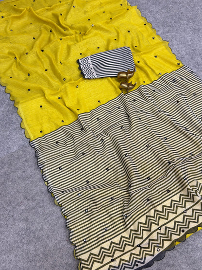 new Soft Linen cotton Digital printed saree with aari work