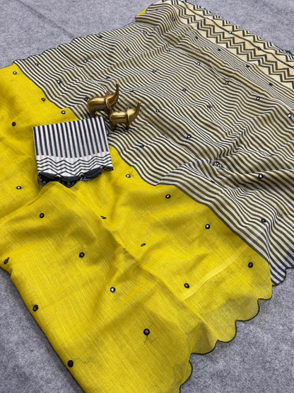 new Soft Linen cotton Digital printed saree with aari work