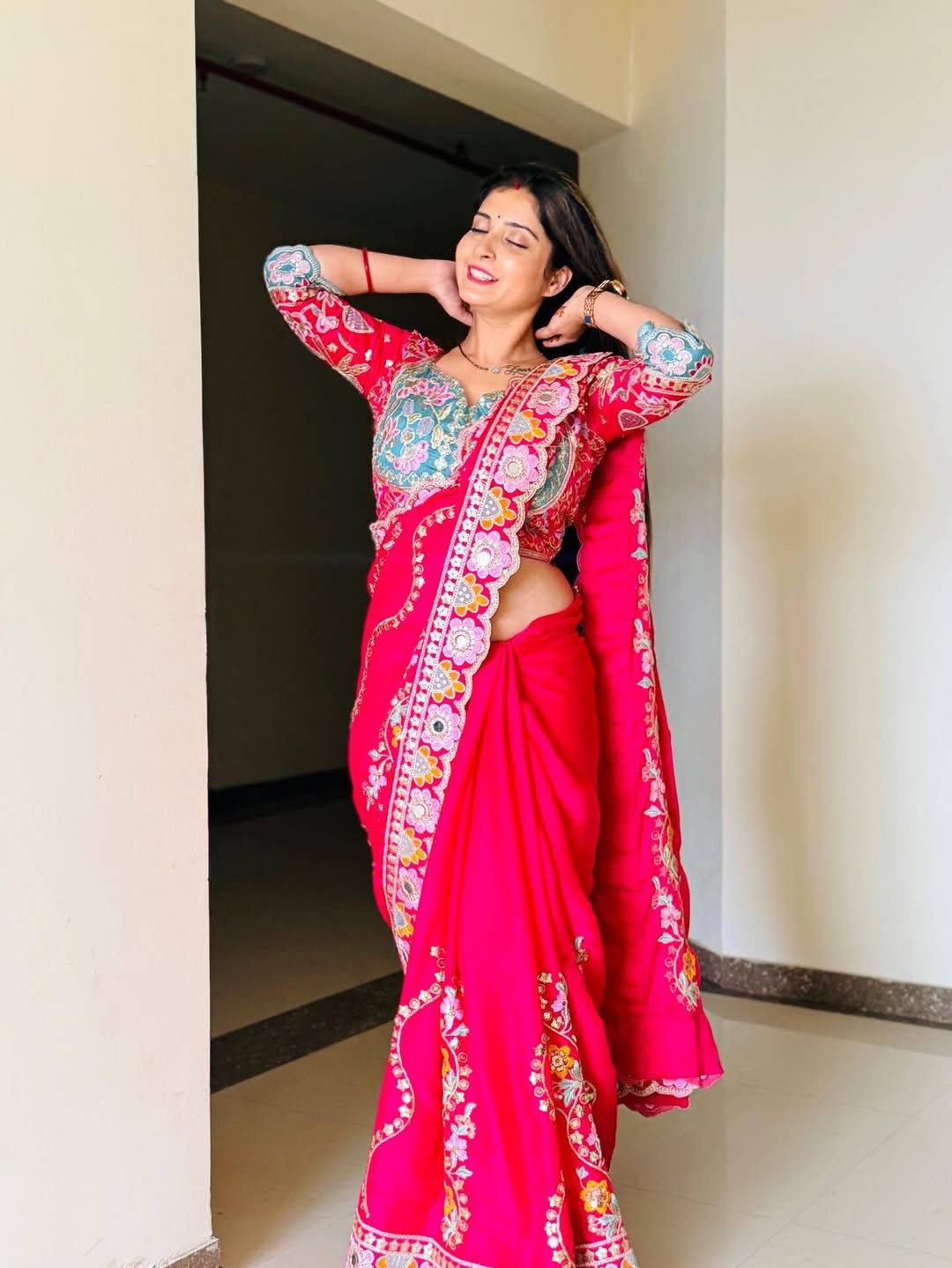 Rangoli silk fabric with sequence with   stich  blouse