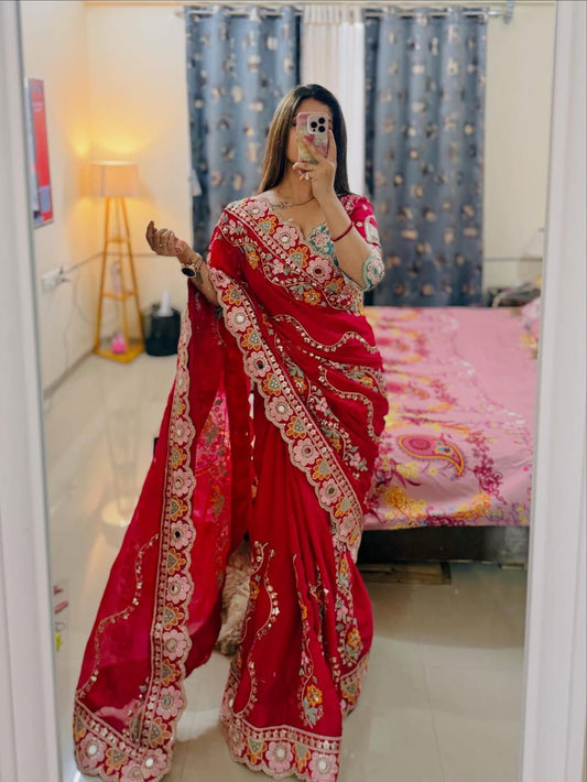 Rangoli silk fabric with sequence with   stich  blouse