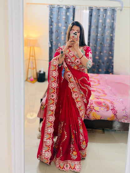 Rangoli silk fabric with sequence with   stich  blouse