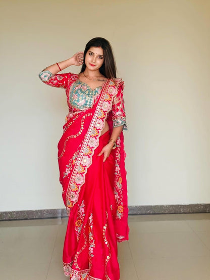 Rangoli silk fabric with sequence with   stich  blouse