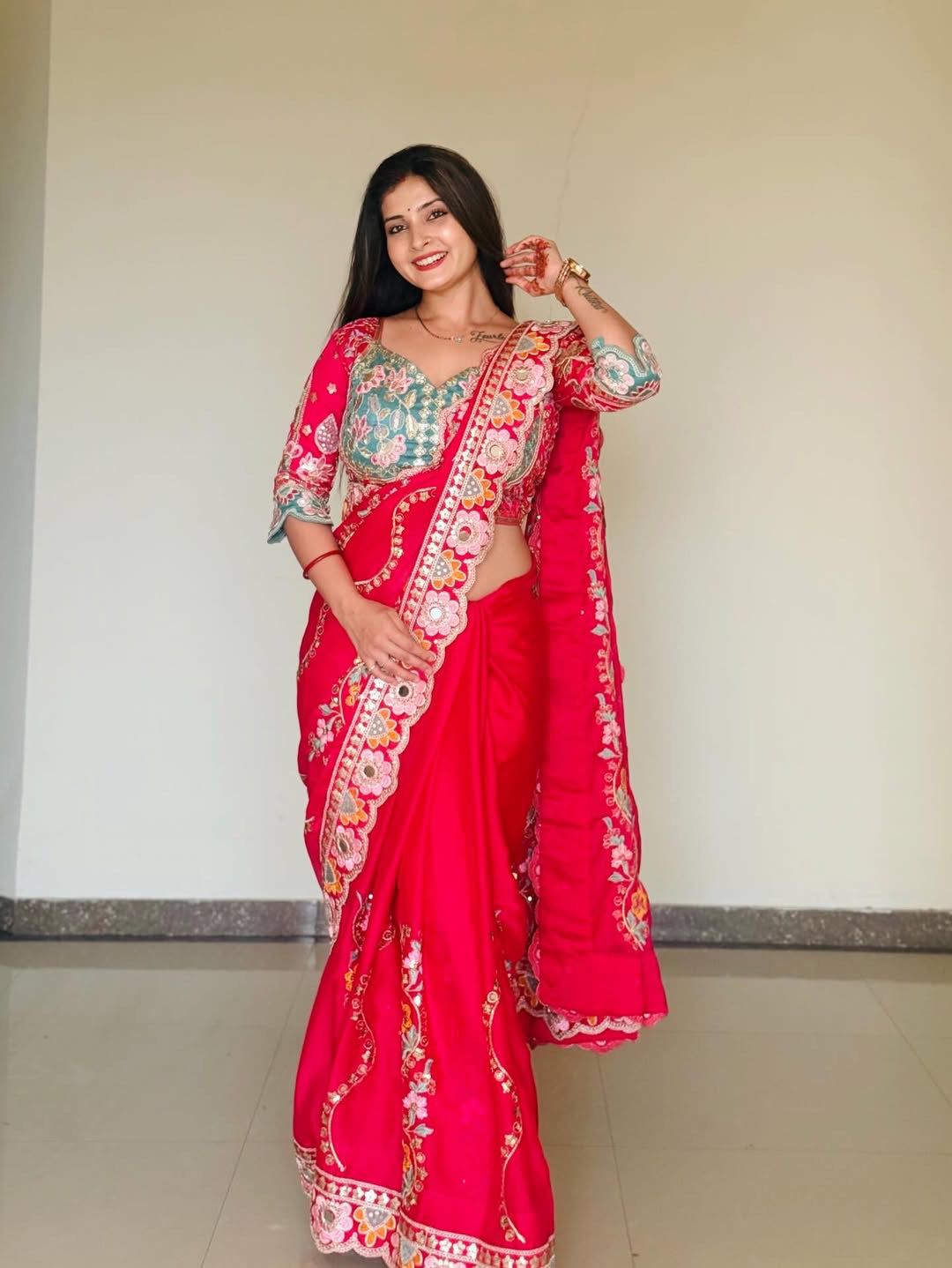 Rangoli silk fabric with sequence with   stich  blouse