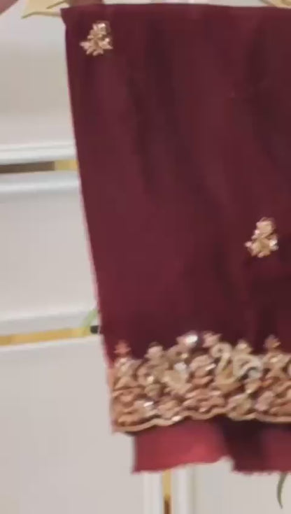 9000 Velvet with designer sequence Embroidery jari C-pallu work and cutwork