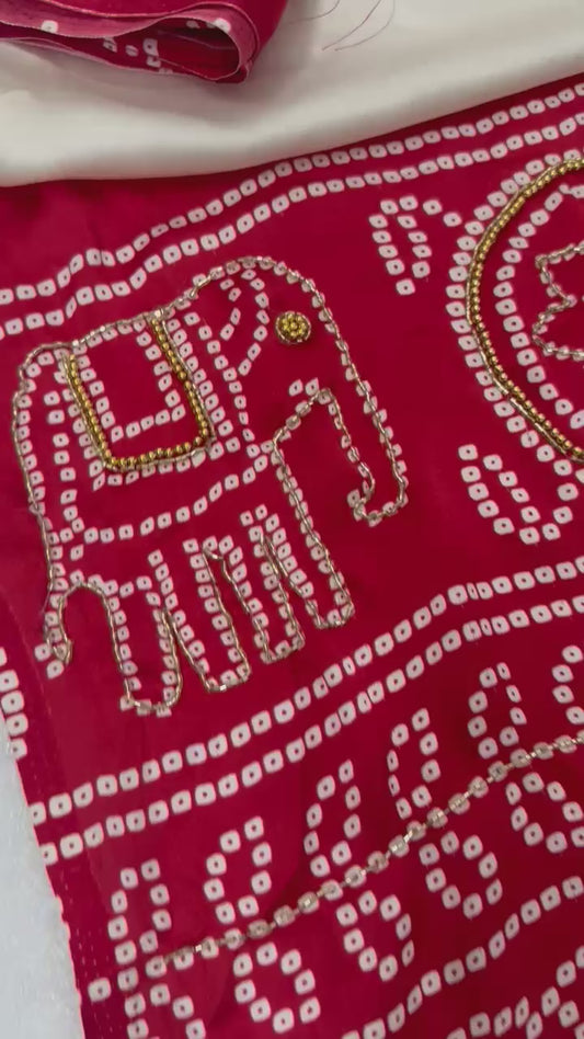 Gaji Silk hand wark saree Bandhani Saree