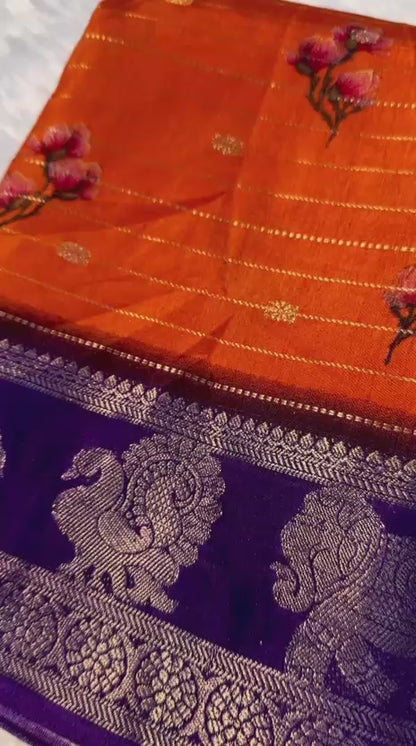 mysore silk saree with all over weaving and fantastic two tone padding border*