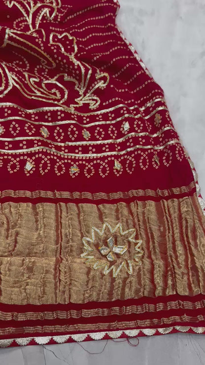 Gaji Silk Gota patti Bandhani Saree