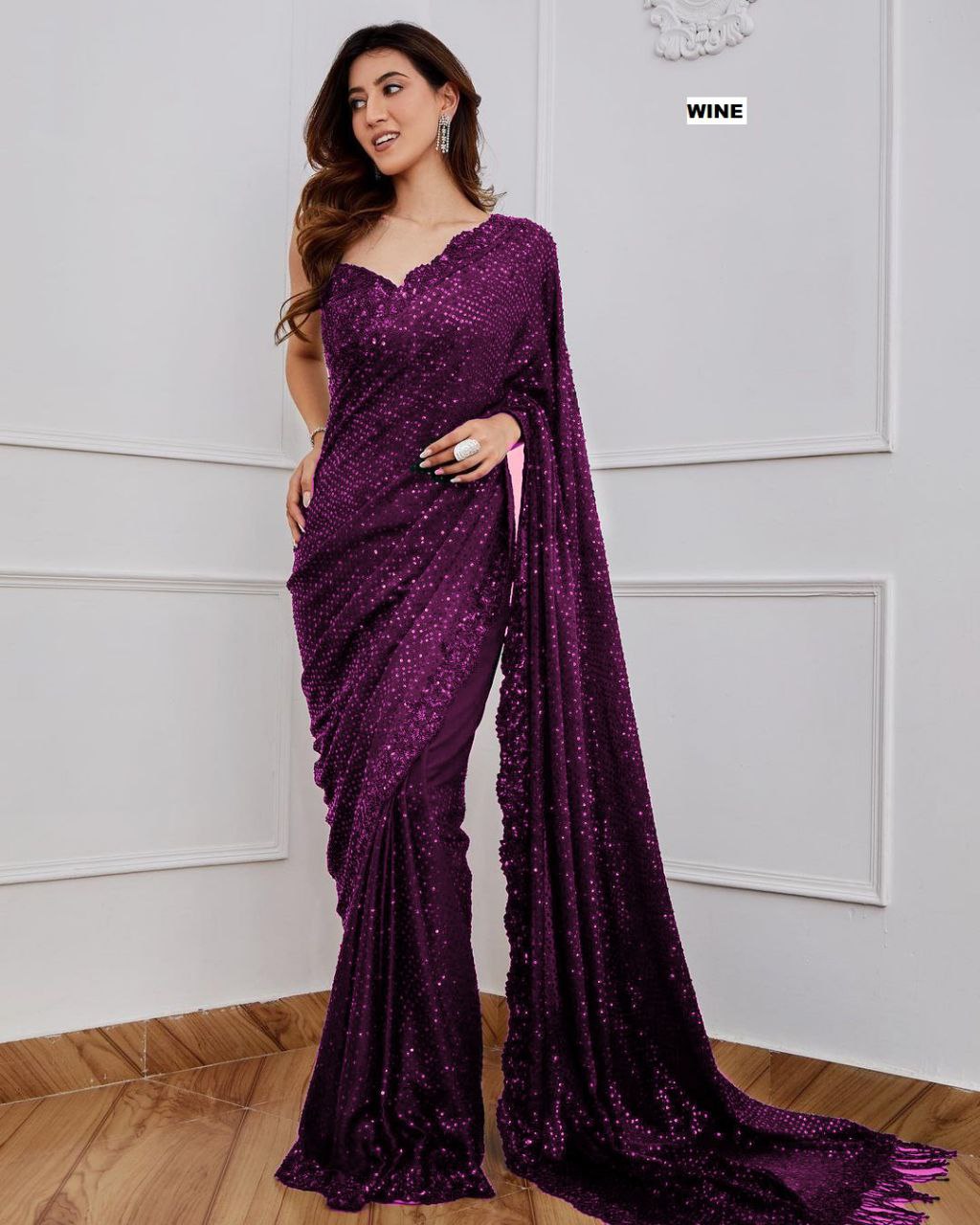 Full Saree Of Georgette With Heavy 5MM Sequence Embrodery Work
( JP12 )