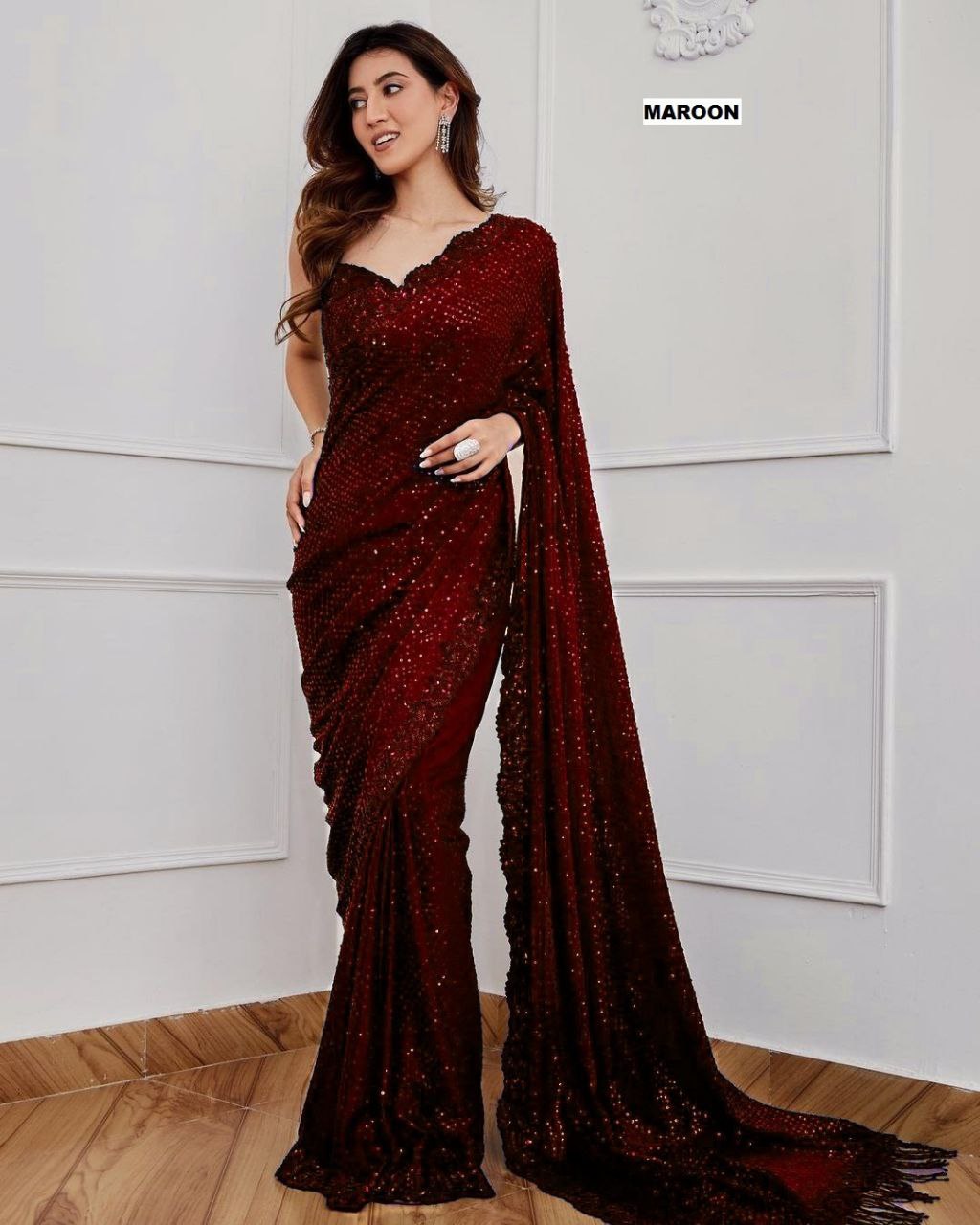 Full Saree Of Georgette With Heavy 5MM Sequence Embrodery Work
( JP12 )