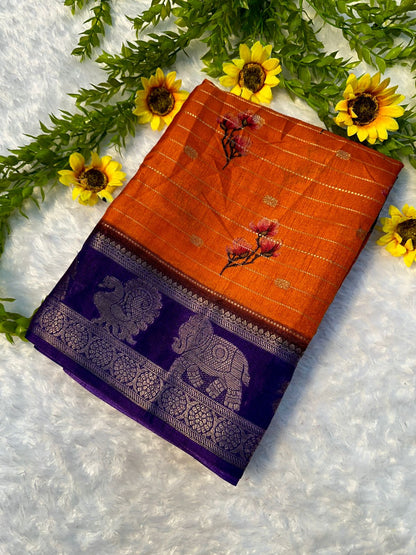 mysore silk saree with all over weaving and fantastic two tone padding border*