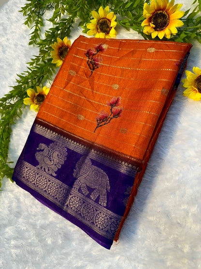 mysore silk saree with all over weaving and fantastic two tone padding border*