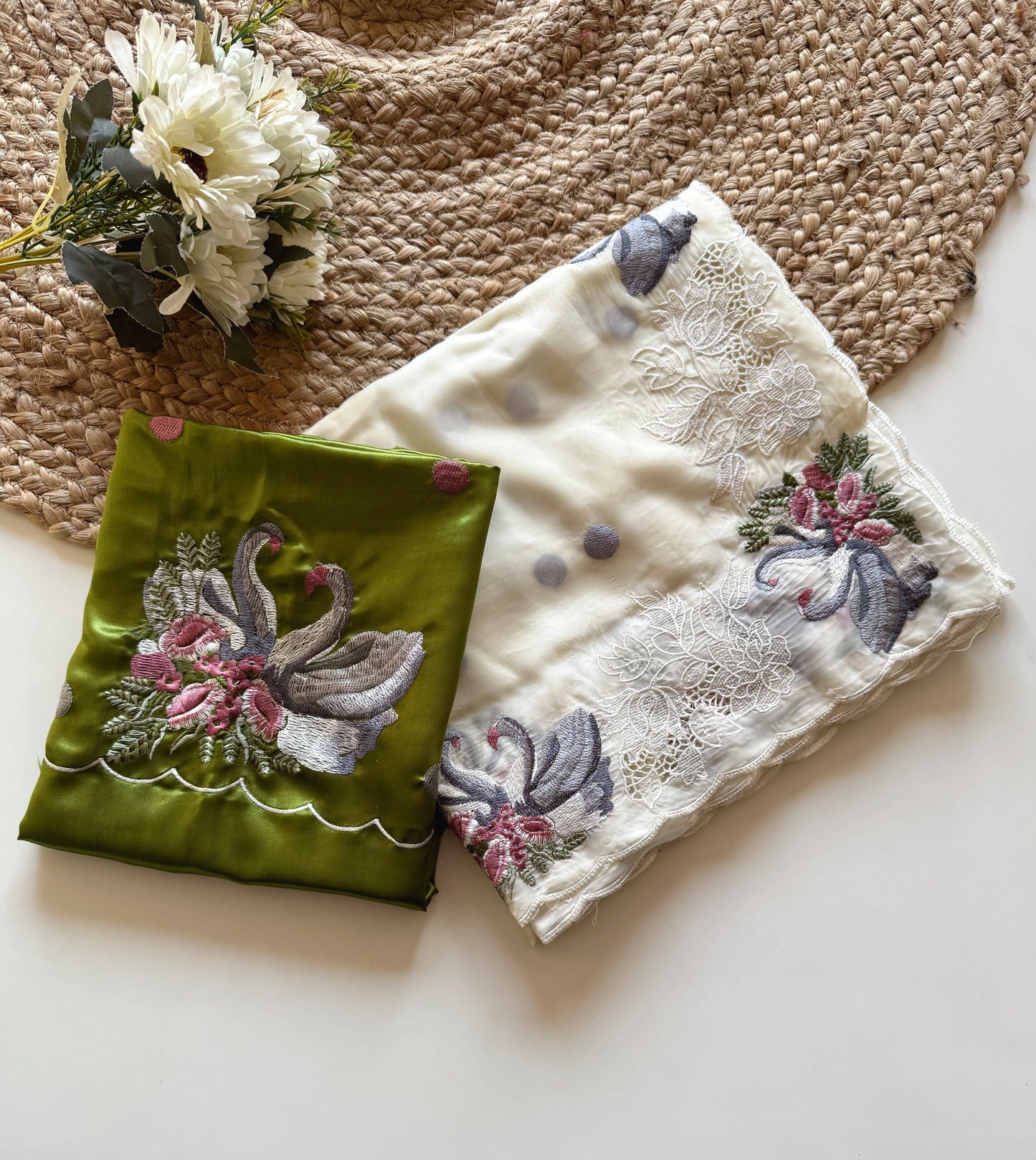crystal tissue with Viscose therd embroidery work with cut work