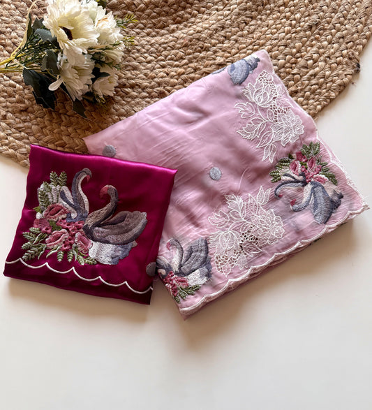 crystal tissue with Viscose therd embroidery work with cut work