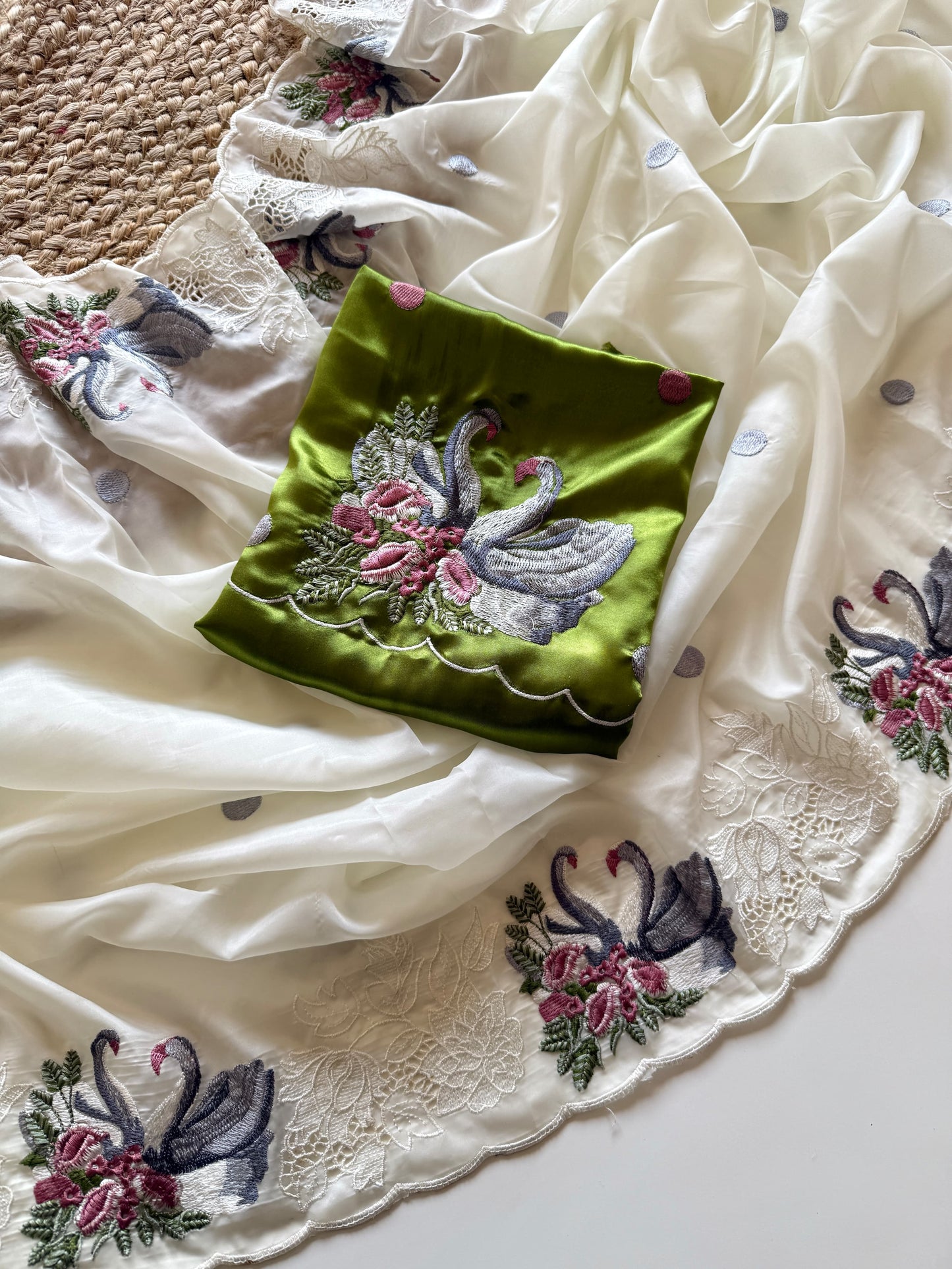 crystal tissue with Viscose therd embroidery work with cut work