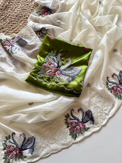 crystal tissue with Viscose therd embroidery work with cut work