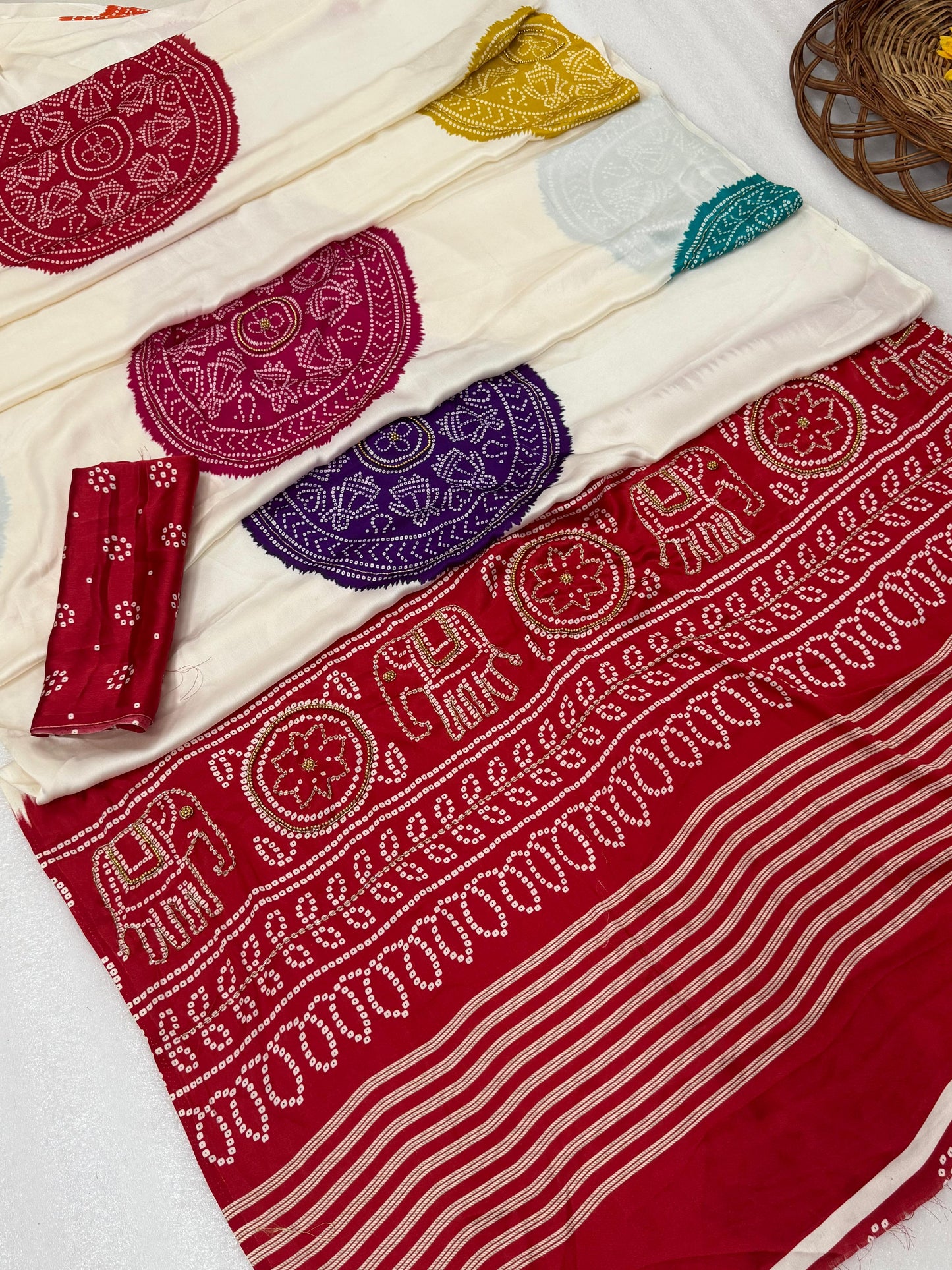 Gaji Silk hand wark saree Bandhani Saree