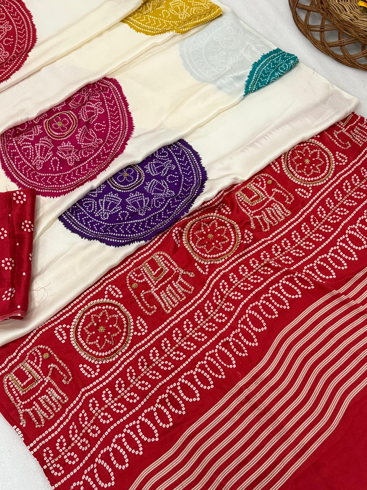 Gaji Silk hand wark saree Bandhani Saree