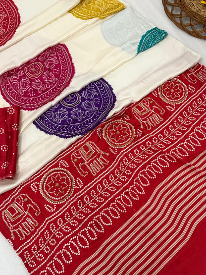 Gaji Silk hand wark saree Bandhani Saree