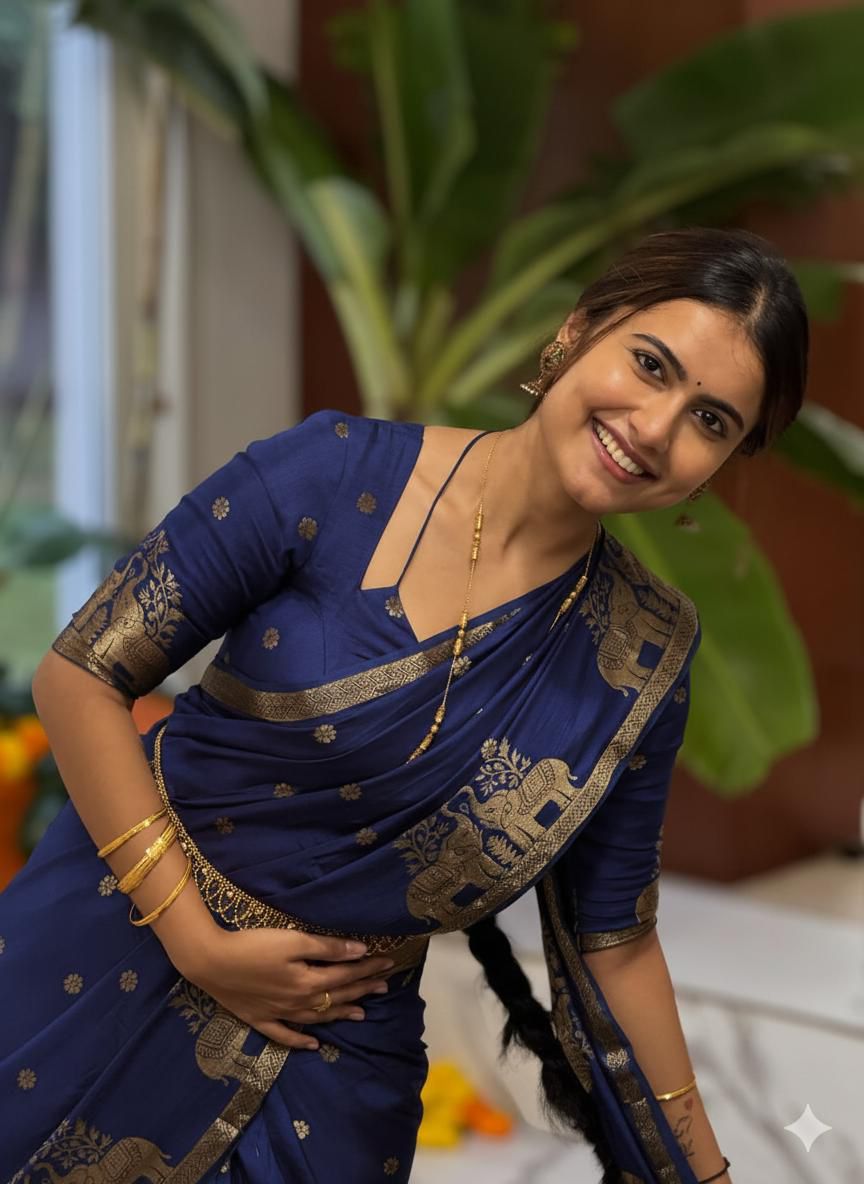 Pure Muslin Silk Saree With contrast Blouse