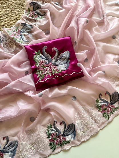 crystal tissue with Viscose therd embroidery work with cut work