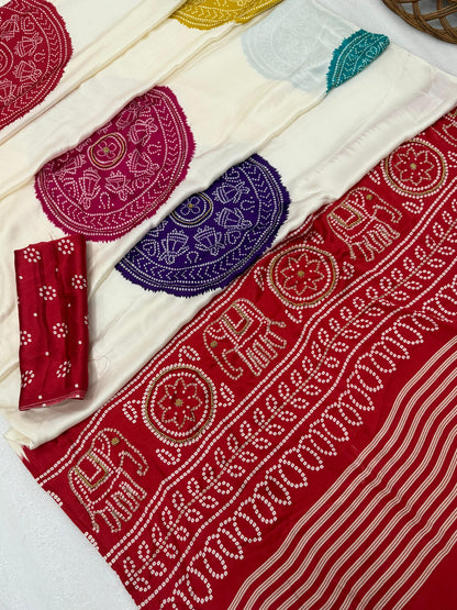 Gaji Silk hand wark saree Bandhani Saree