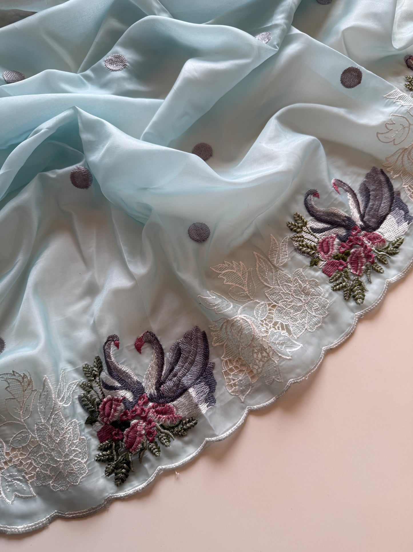 crystal tissue with Viscose therd embroidery work with cut work