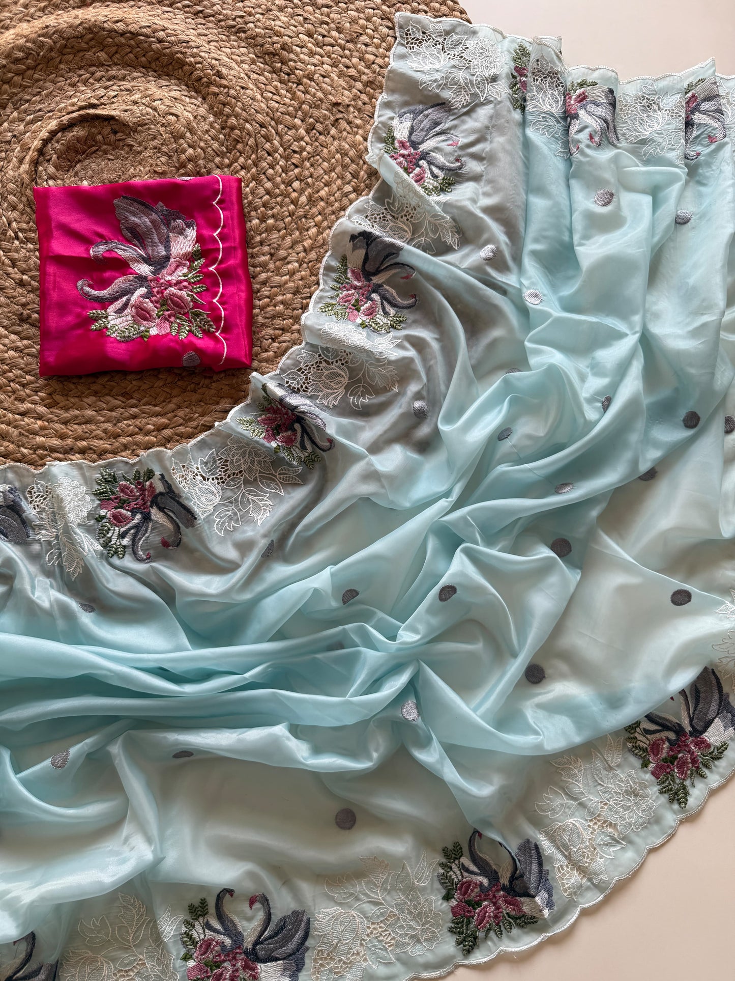 crystal tissue with Viscose therd embroidery work with cut work