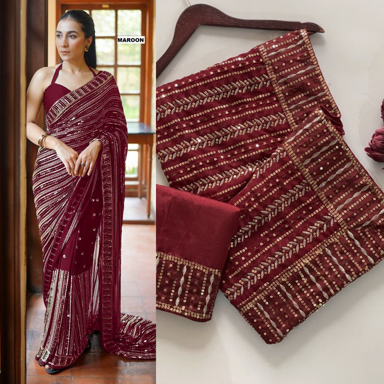 Full Saree Of Heavy quality 60 gram Georgette

( JP43)