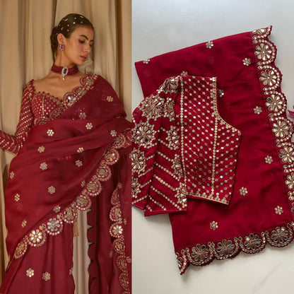 Bollywood Mirror saree With Stich Blouse