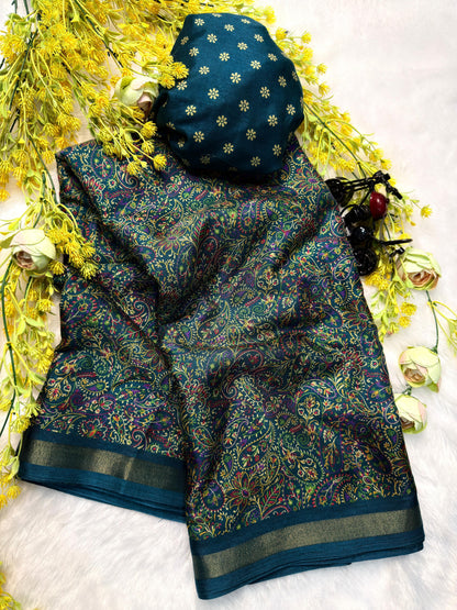 Soft Kashmiri cotton silk sarees with pen kalamkari design

( JP81)